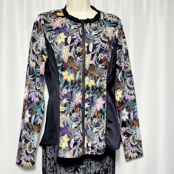 fit 4 u Swimwear Jacket Built in Bra Tropical Floral Print Long Sleeve Size 14 - Picture 4 of 11